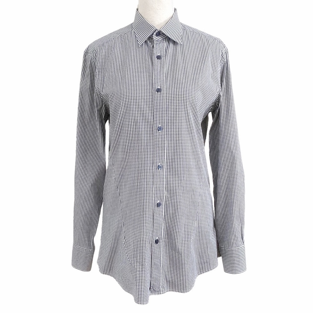 Z ZEGNA BLACK & WHITE HOUNDSTOOTH DROP & FIT BUTTON FRONT BLOUSE - 37 (14)